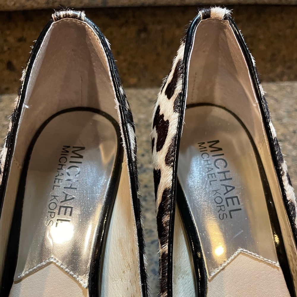 Michael Kors Sz 6.5 Calf Hair/Patent Leather Platform Leopard Animal Print Heel - Picture 5 of 10